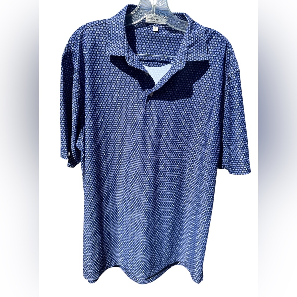 Peter Millar Golf Shirt Preowned Size L Blue Printed Peter Millar Golf Shirt Preowned Size L Blue Printed